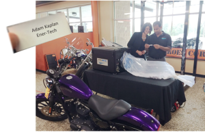 Aeroseal's marketing director Denise Tudor (L) and company CEO Amit Gupta pick contest winners during live webinar from Buckeye Harley Davidson, Dayton, OH.