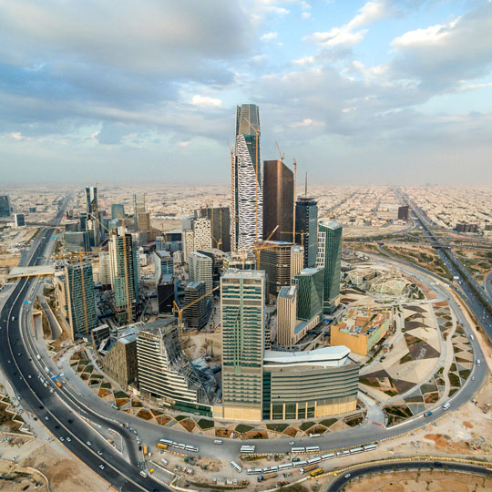 Ariel view of city and highway