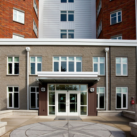 Street view of building with glass doors