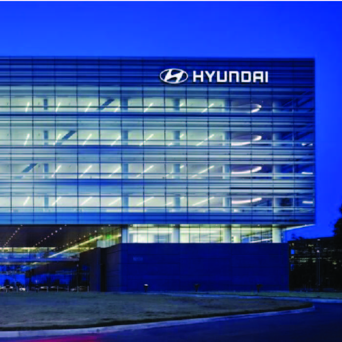 Street view of Hyundai building at night